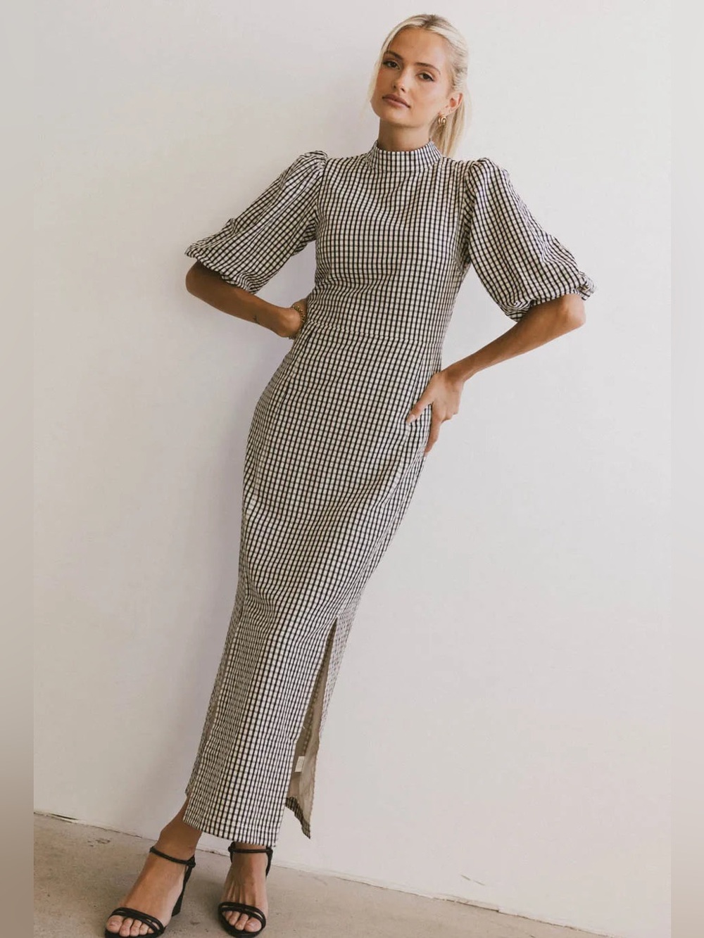 Bohme Alex Gingham Dress in Black Puff Sleeves Size XS NEW